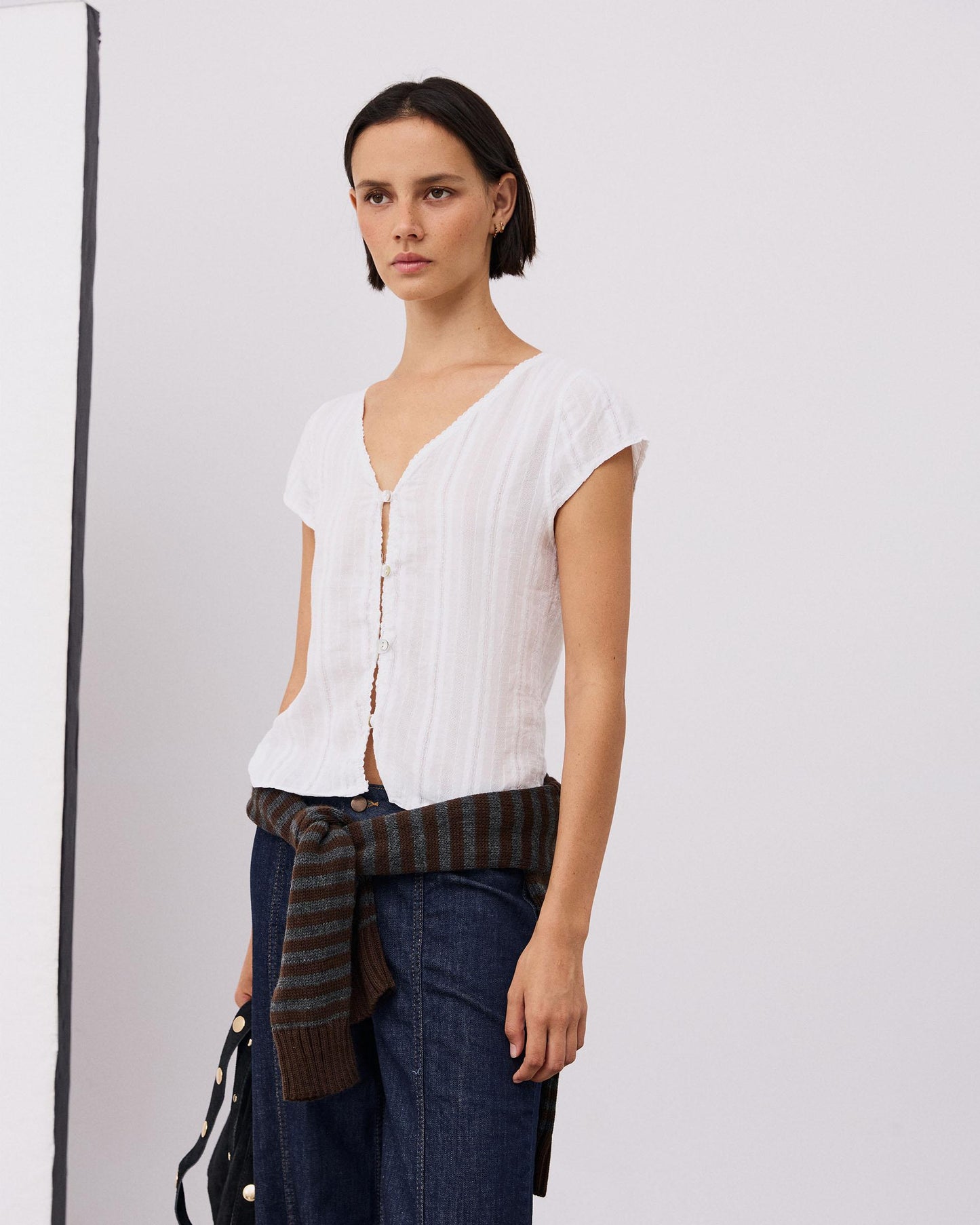Blusa Tejido Rustico Bordados Florales Blanca