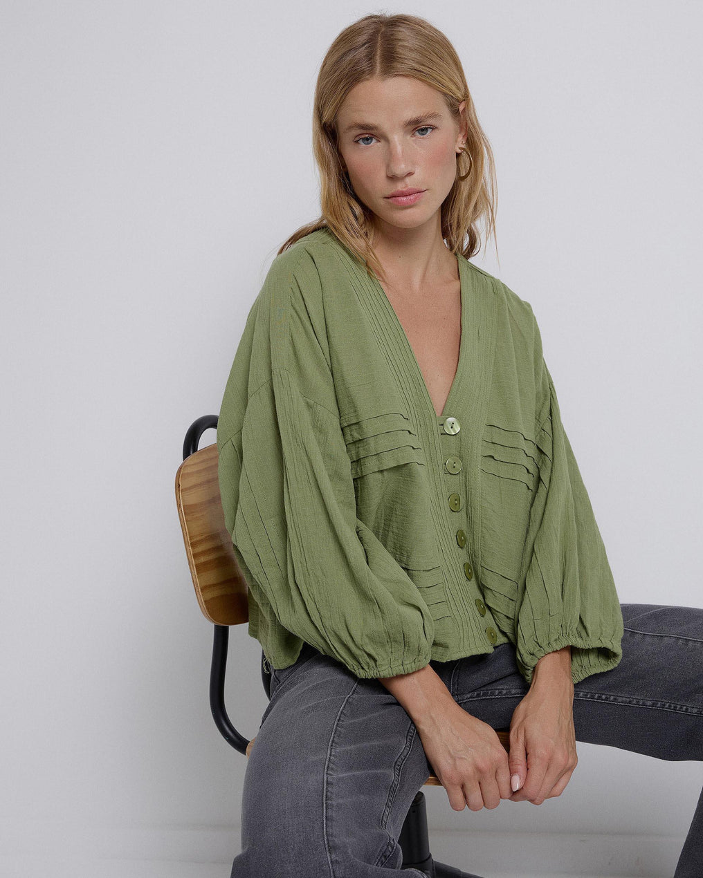 Green Pleated Blouse