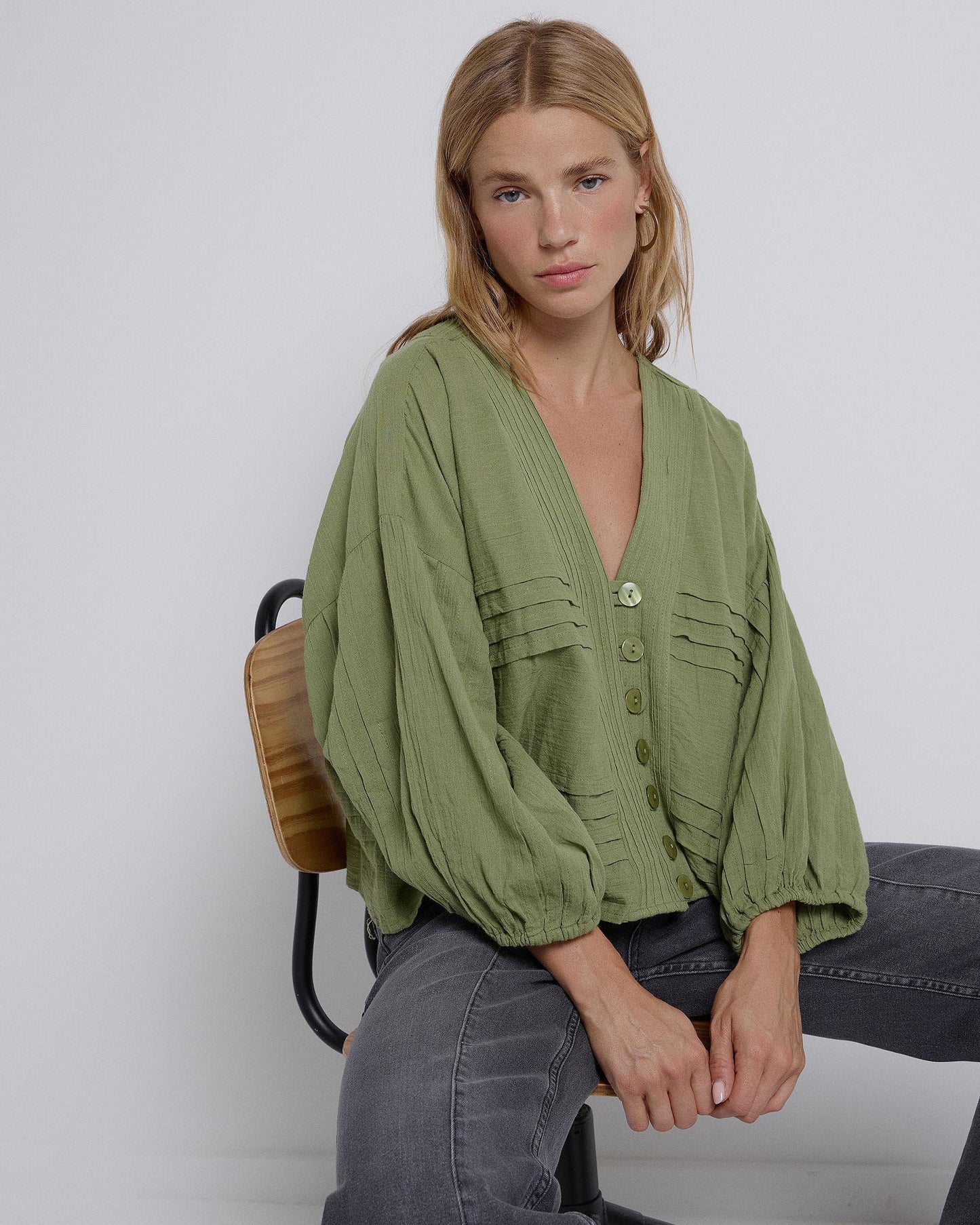 Green Pleated Blouse
