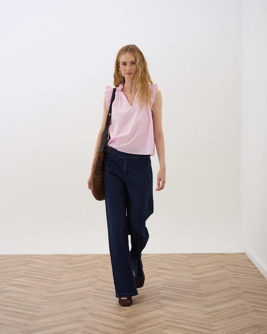 Jeans Ceinture Boucle Latéral Bleu Foncé