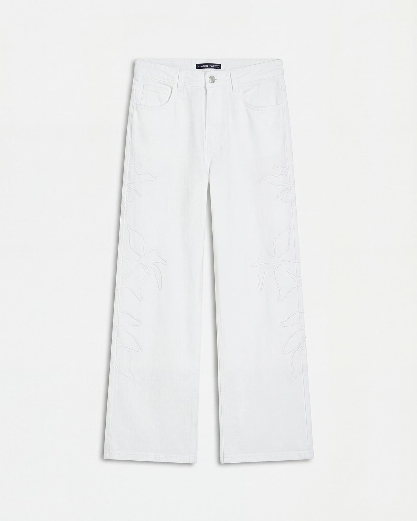 Jeans Bordados Silueta Flor Blanco