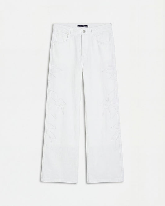 Jeans Bordados Silueta Flor Blanco