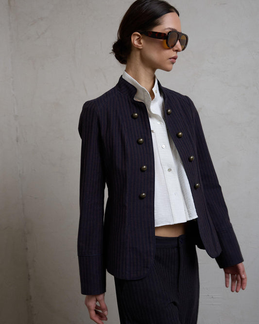 Chaqueta Rayas Botones Azul Marino