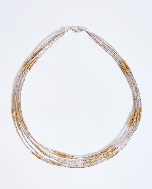 Silver Bead Ribbon Necklace