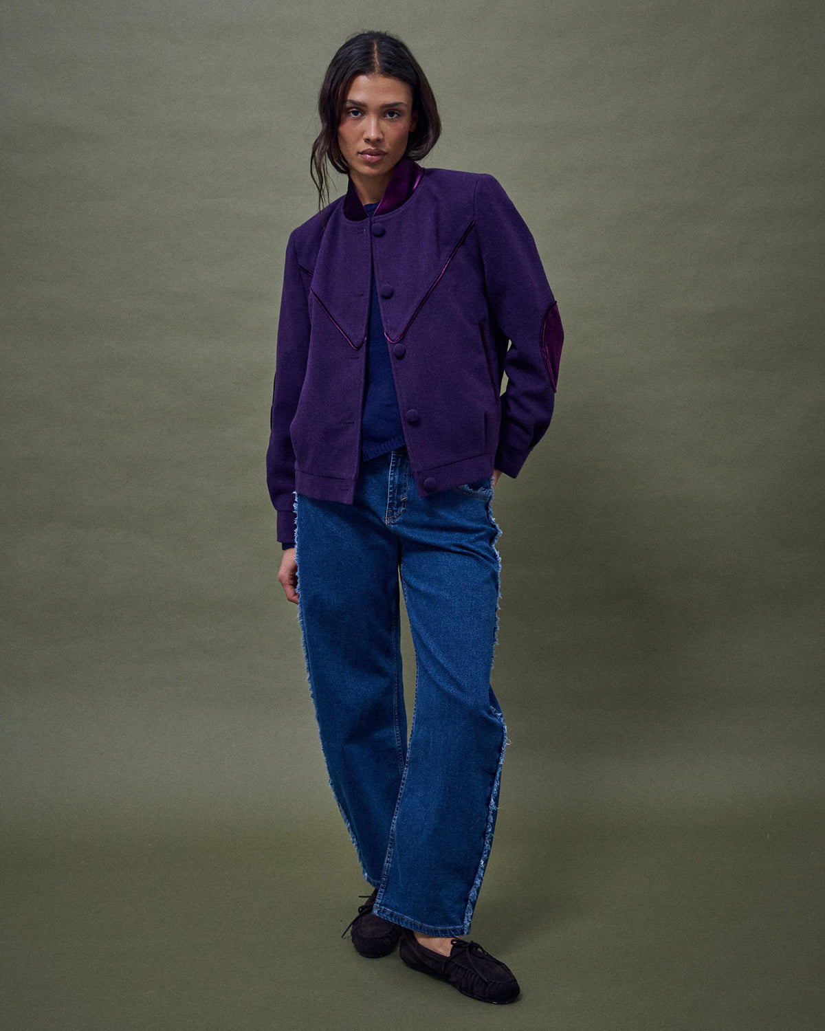 Bomber Terciopelo Contraste Morado