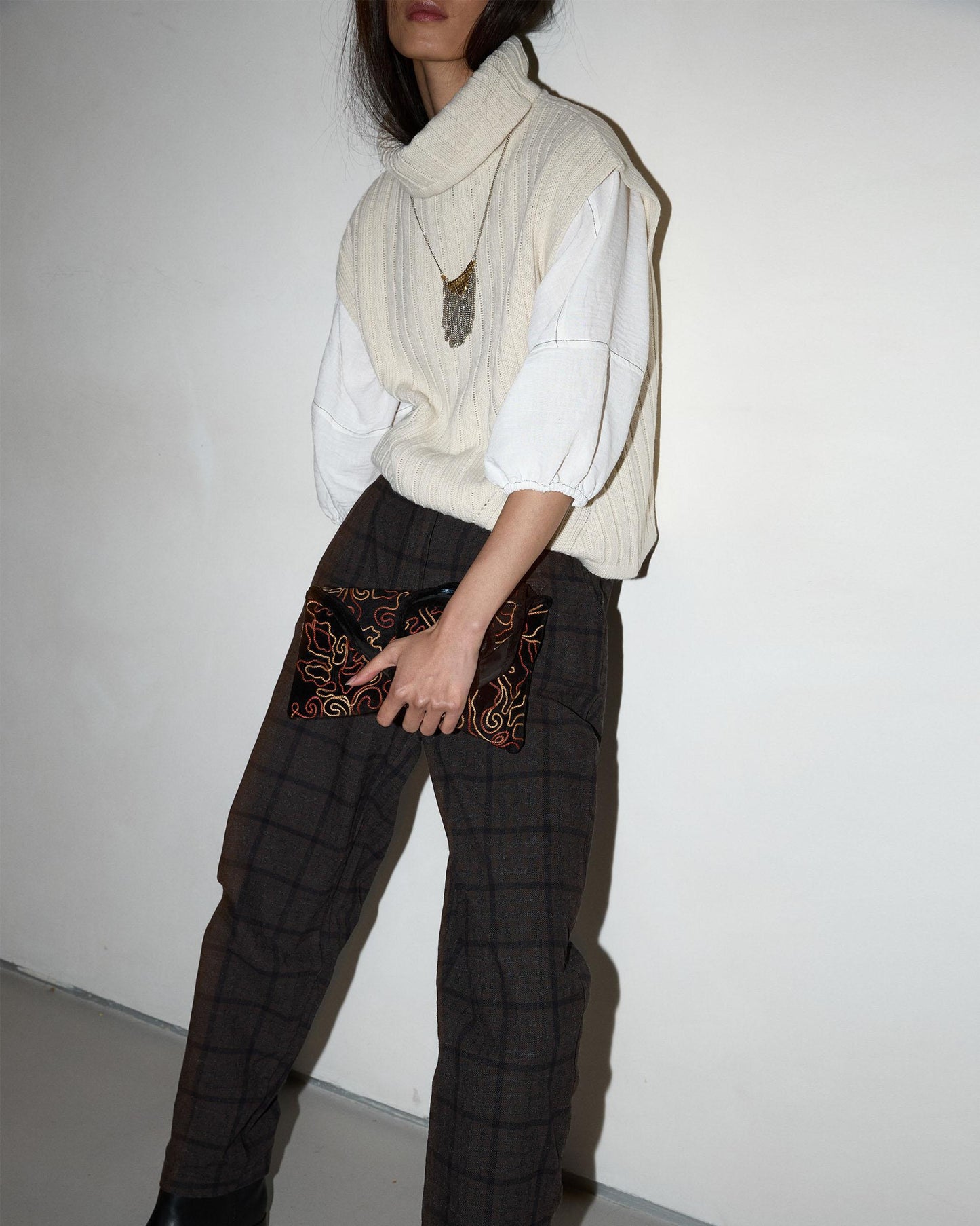 Brown Balloon Check Trousers