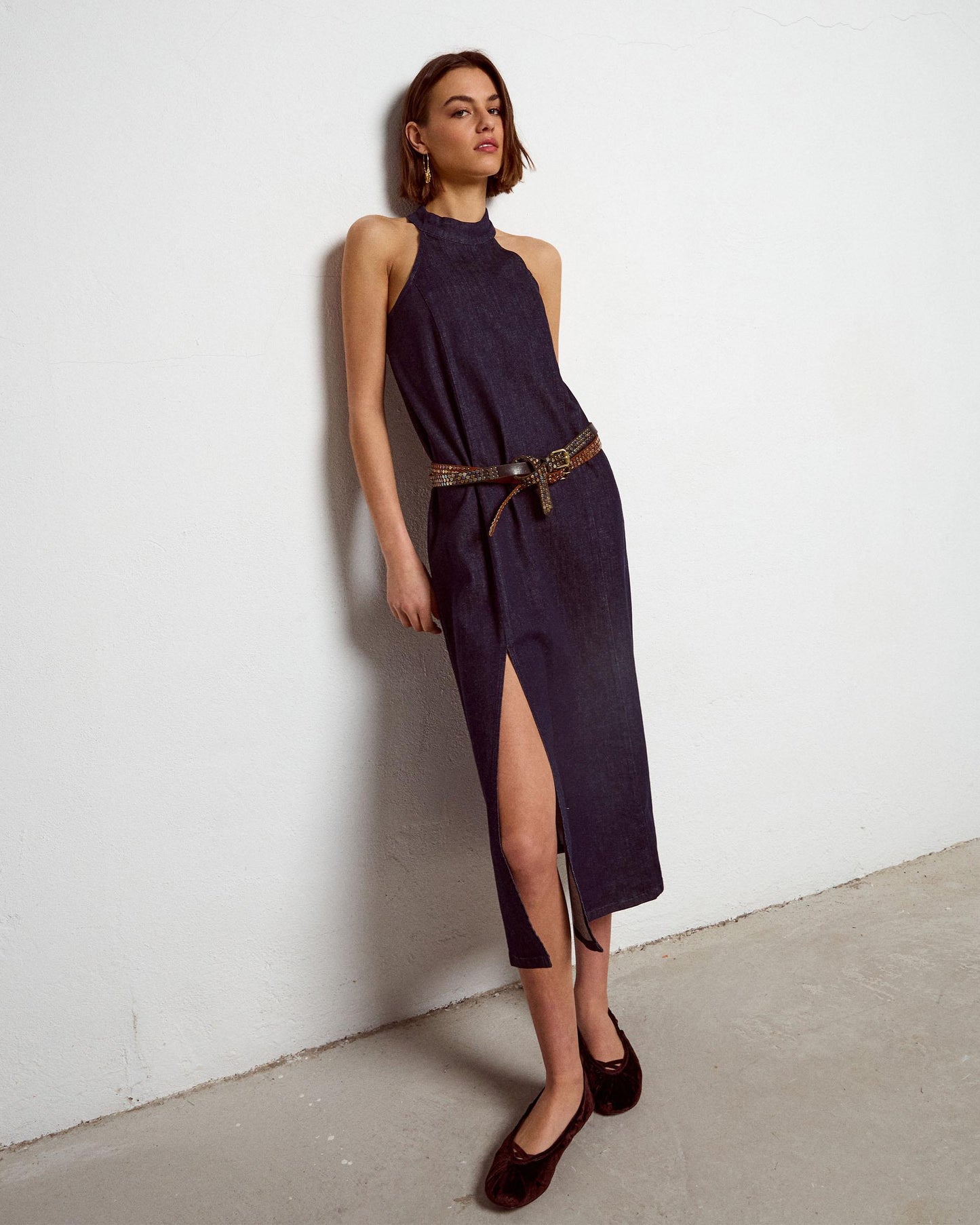 Vestido Halter Denim Azul Oscuro