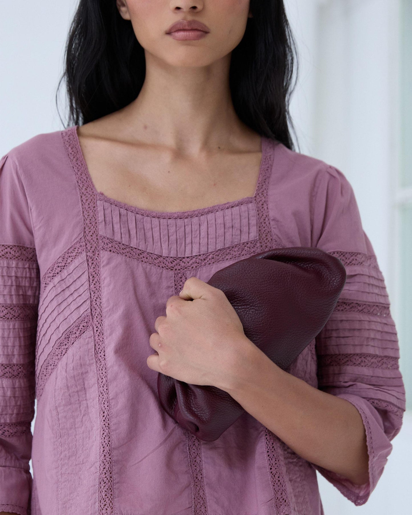 Bolso Clutch Piel Granate