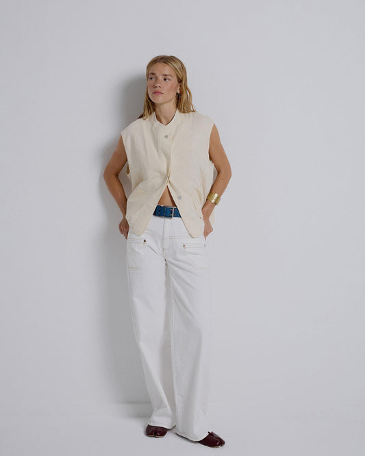 White Contrast Stitching Jeans