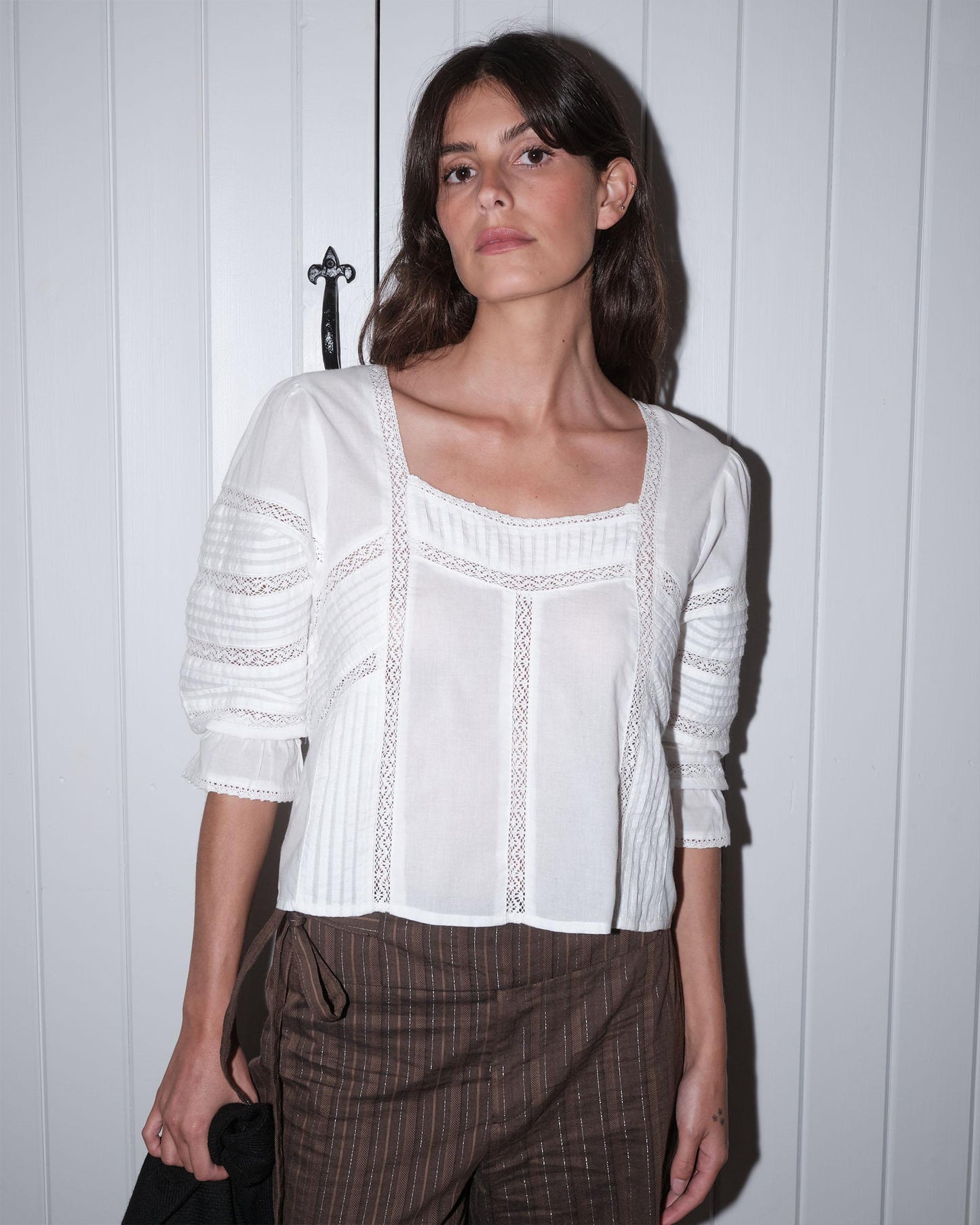 White Square Neckline Lace Blouse