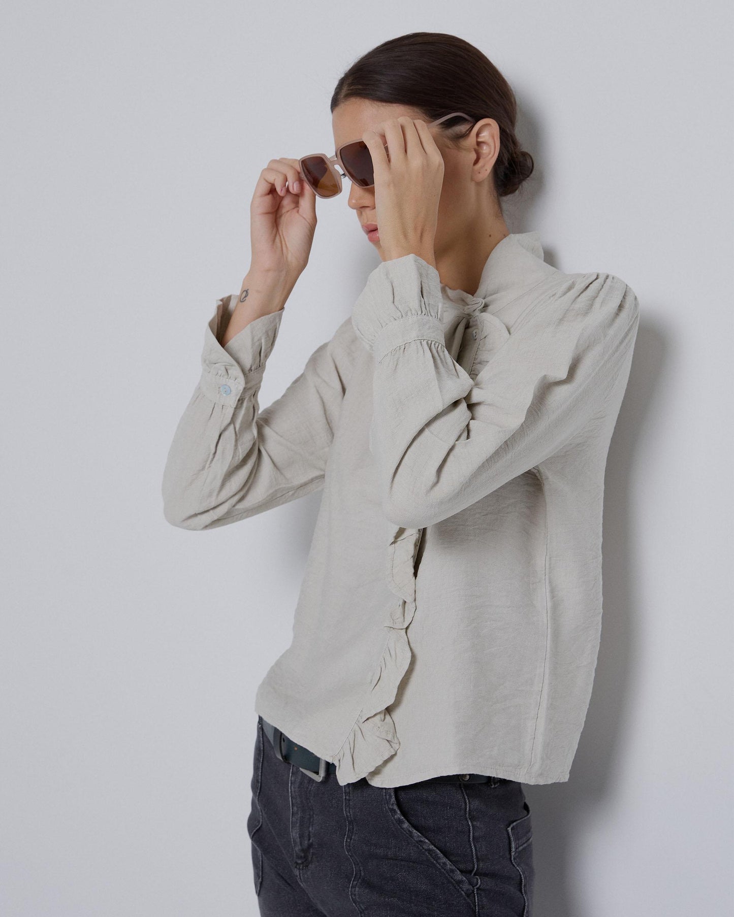Raw Ruffle Bow Blouse