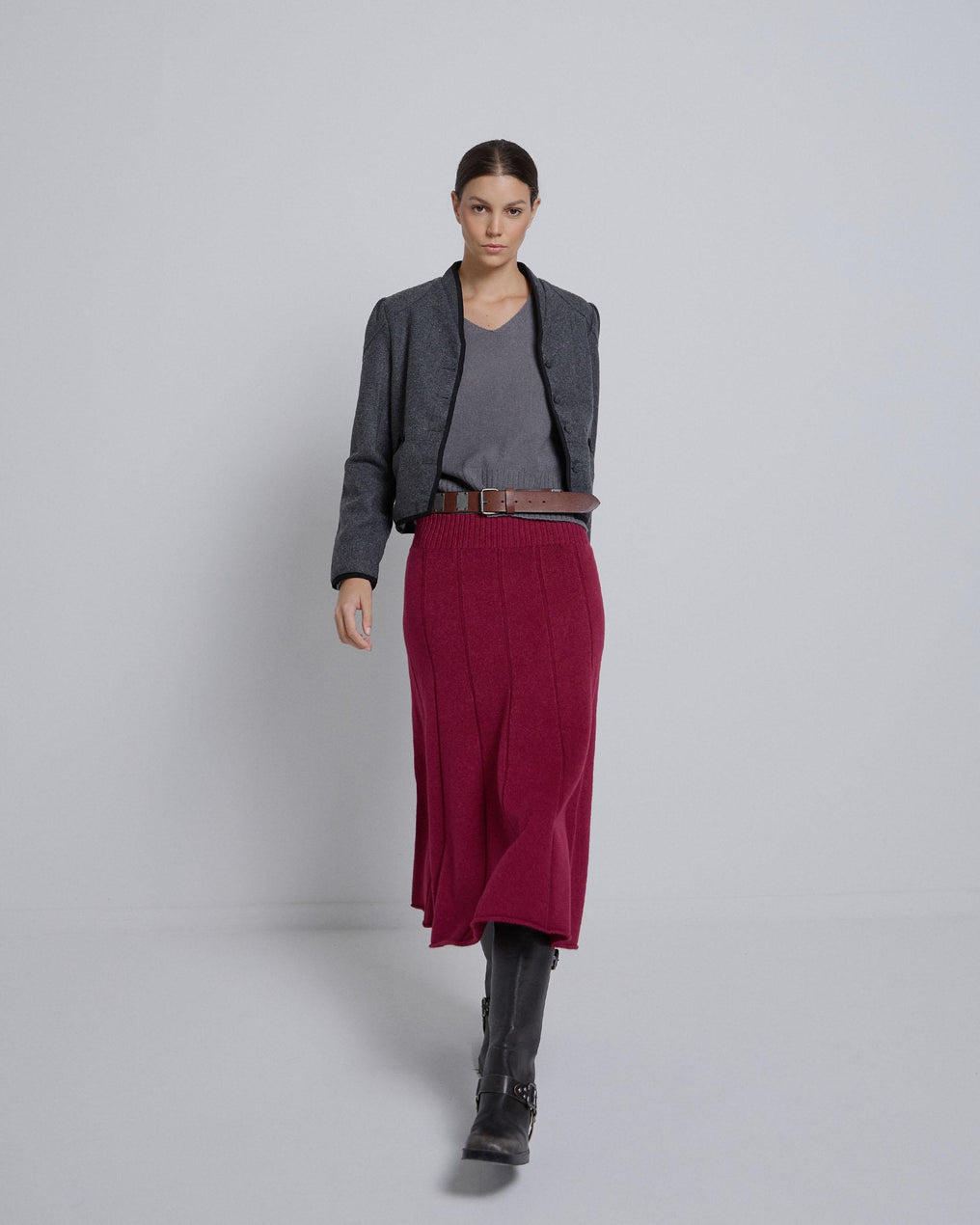 Garnet Pleated Knit Skirt