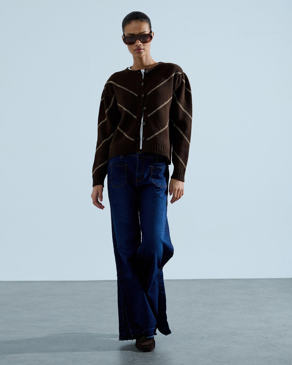 Chaqueta Punto Zigzag Brillo Marrón