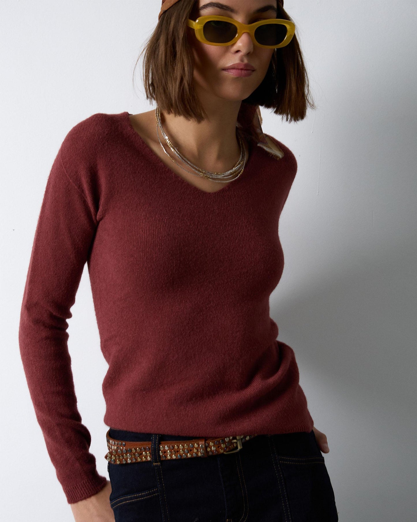 Basic V-Neck Tile Sweater
