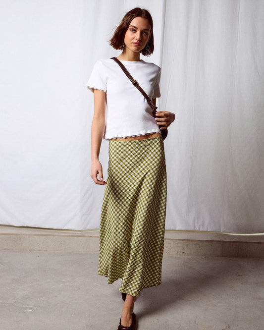 Falda Fluida Cuadros Verde Oscuro