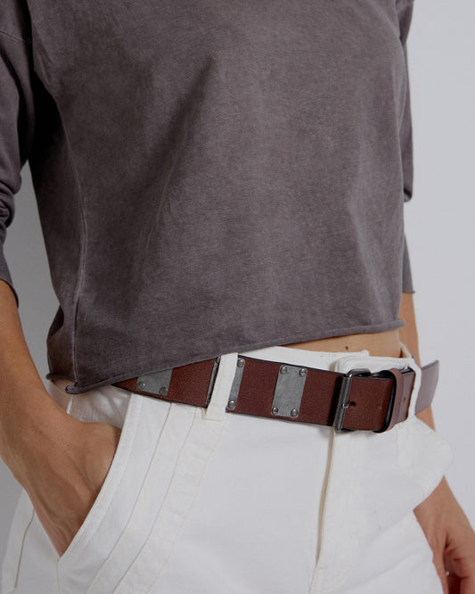 Cinturón Piel Placas Marrón