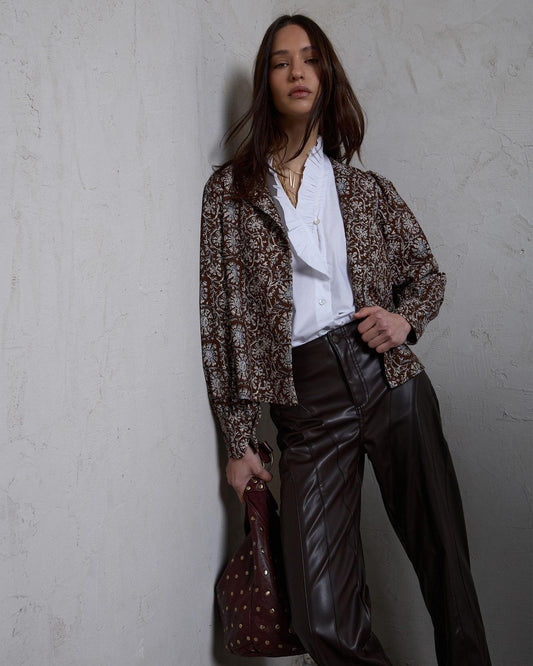 Chaqueta Estampado Floral Marrón