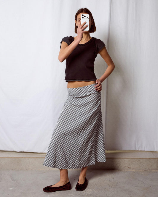 Falda Fluida Cuadros Gris