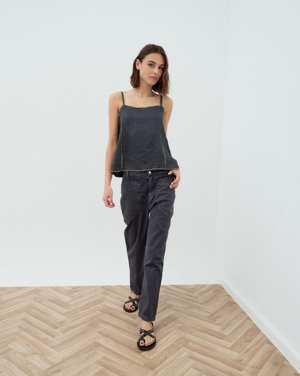 Jeans Bolsos Debrum Cinzento Escuro