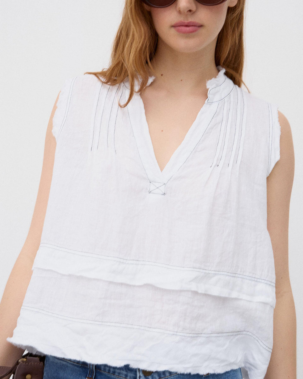 Blusa Linho Costuras Contraste Branca