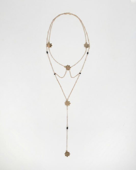 Long Flower Beaded Gold Necklace