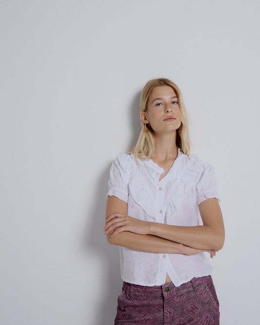 Blusa Volante Pico Blanca