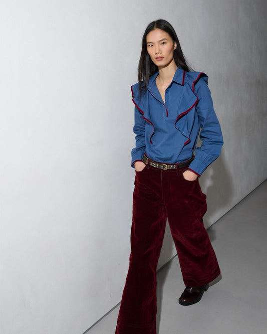 Blusa Volantes Vivo Azul