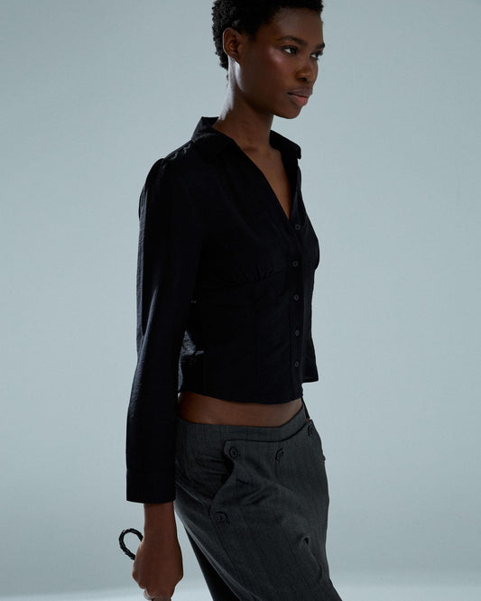 Camisa Botones Pinzas Negro