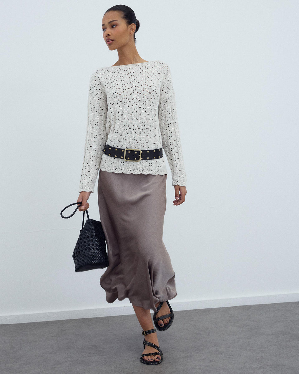 Falda Fluida Satinada Taupe
