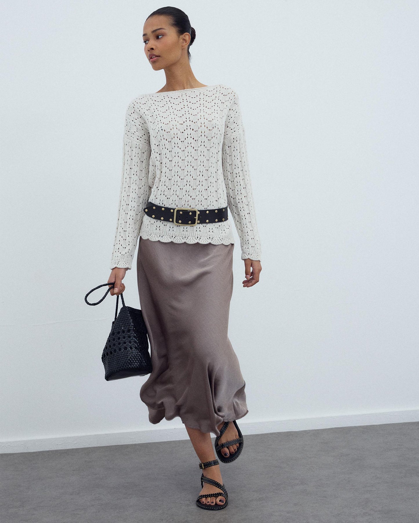 Falda Fluida Satinada Taupe