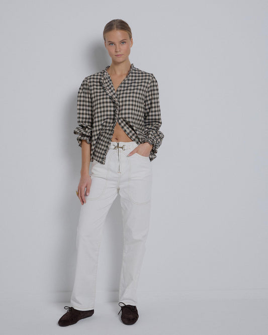 White Hook Closure Jeans