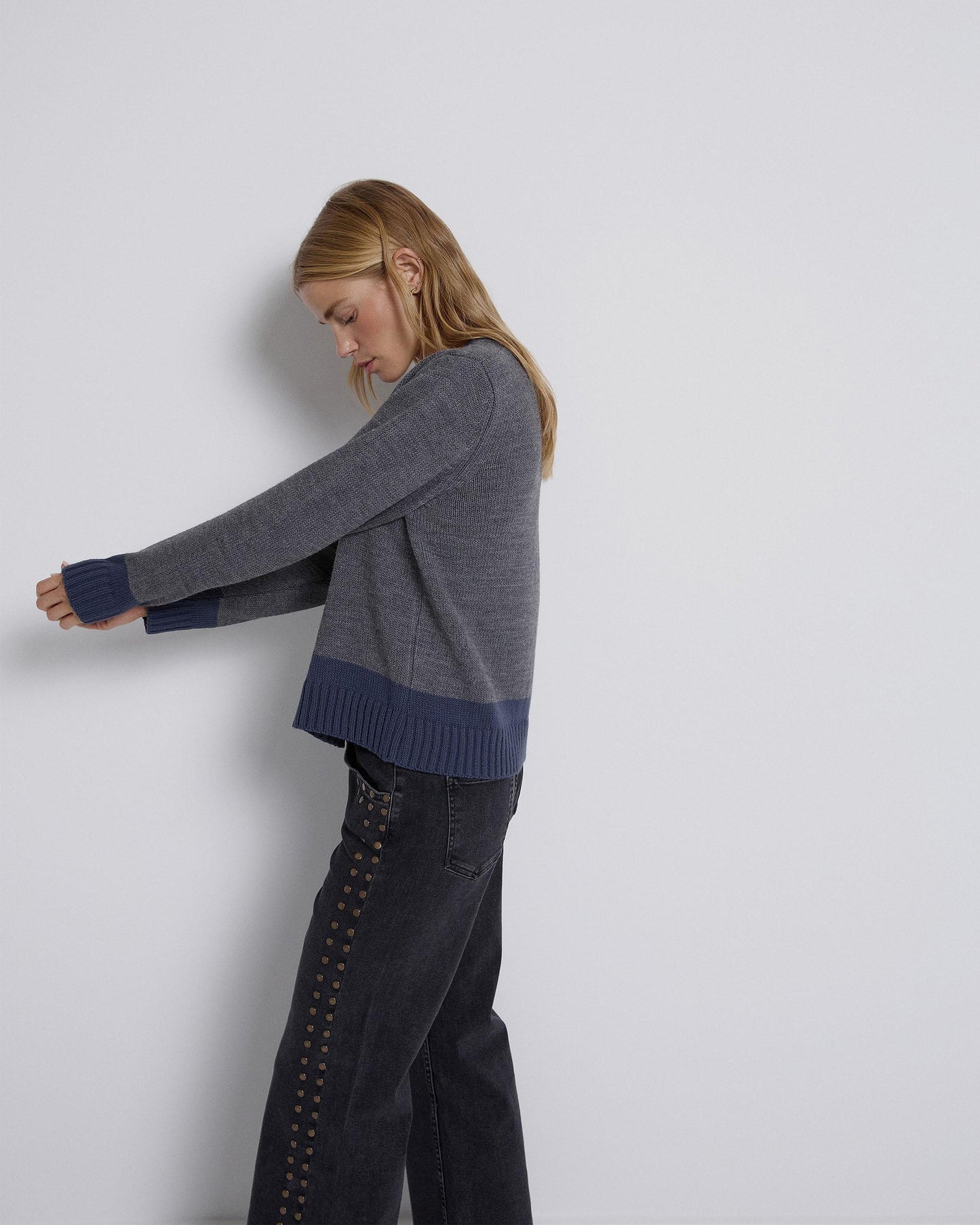 Chaqueta Punto Cuello Pico Bicolor Azul