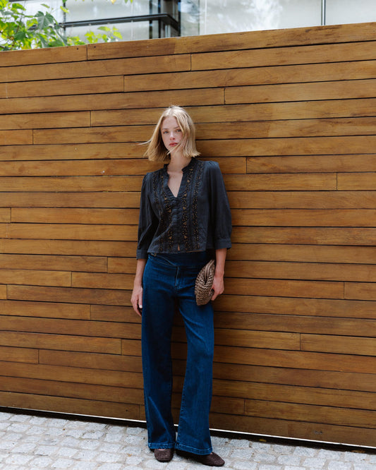 Blouse Manche Française Sequins Anthracite