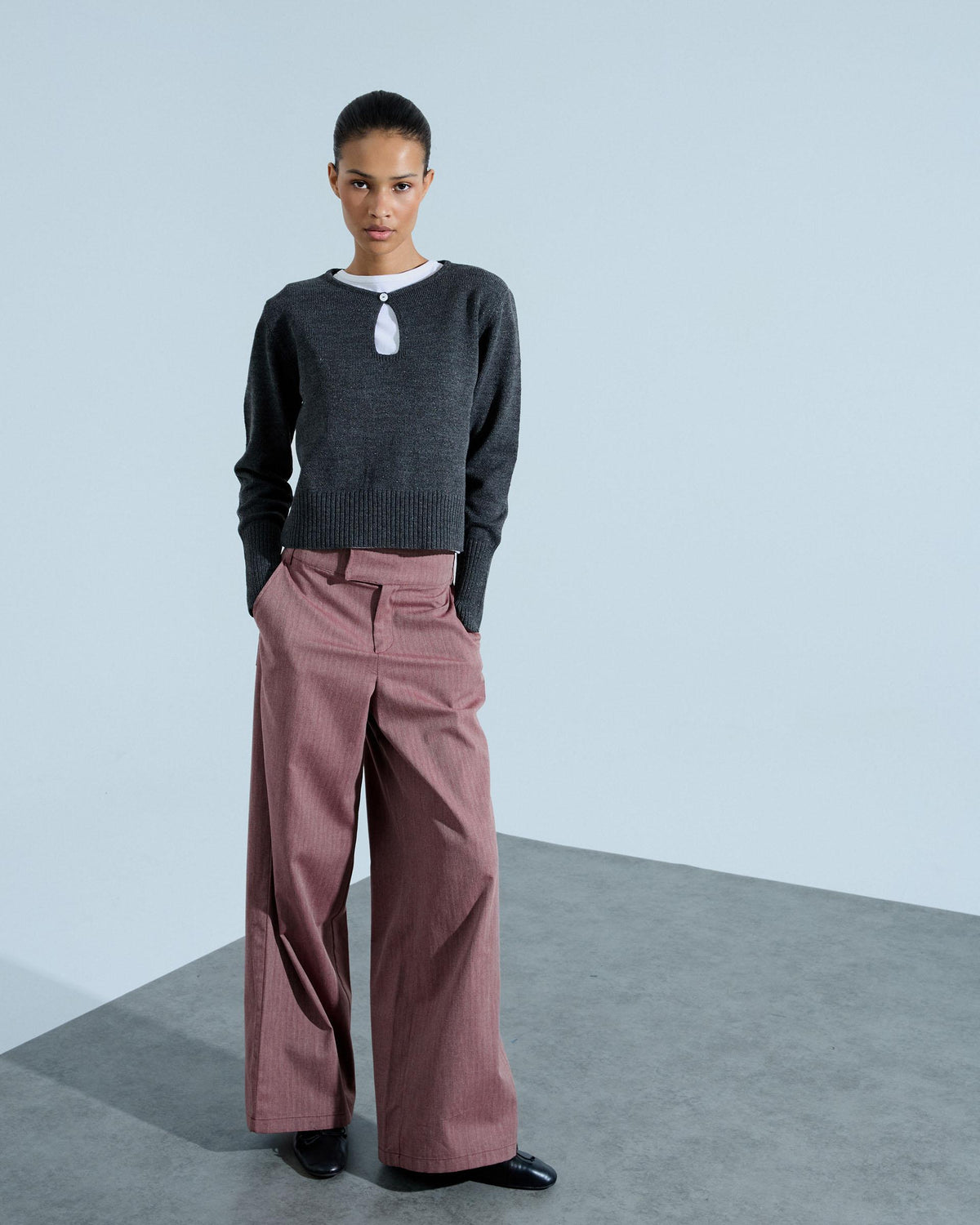Jersey Abertura Botón Lurex Antracita