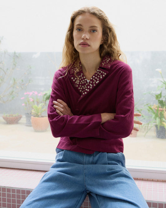 Blazer Lantejoulas Rosa Escuro