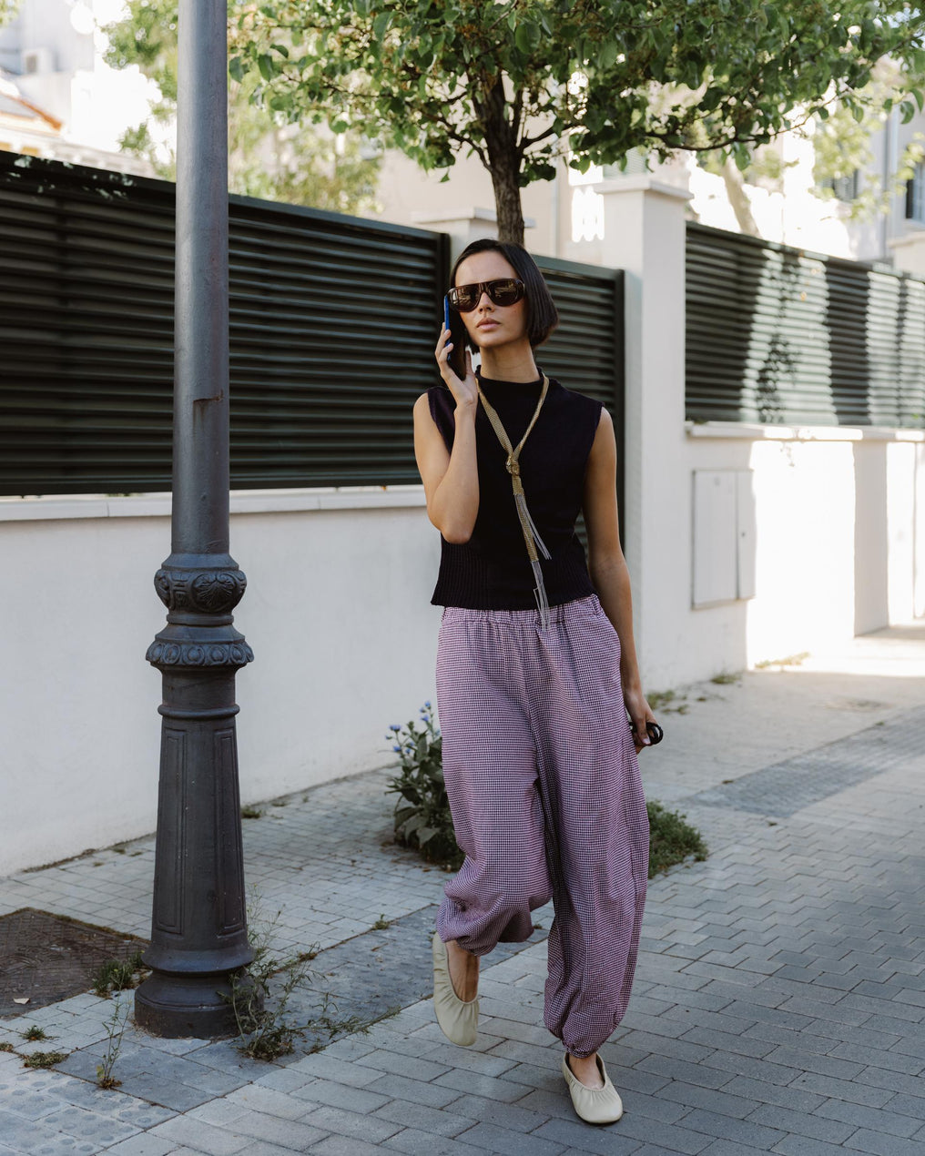 Pantalón Bombacho Cuadros Vichy Granate