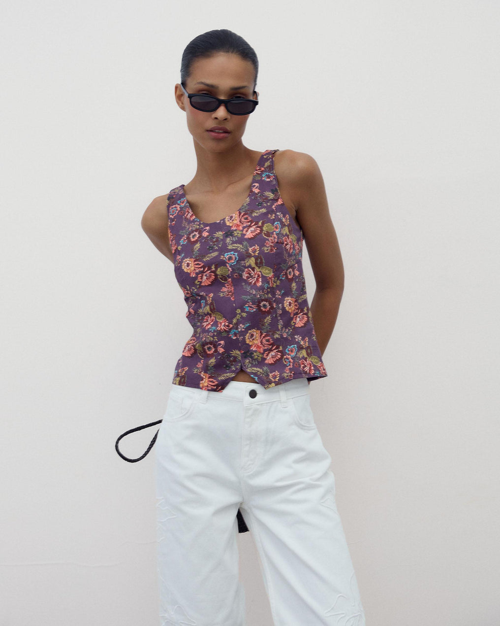 Top Corpete Estampado Floral Roxo