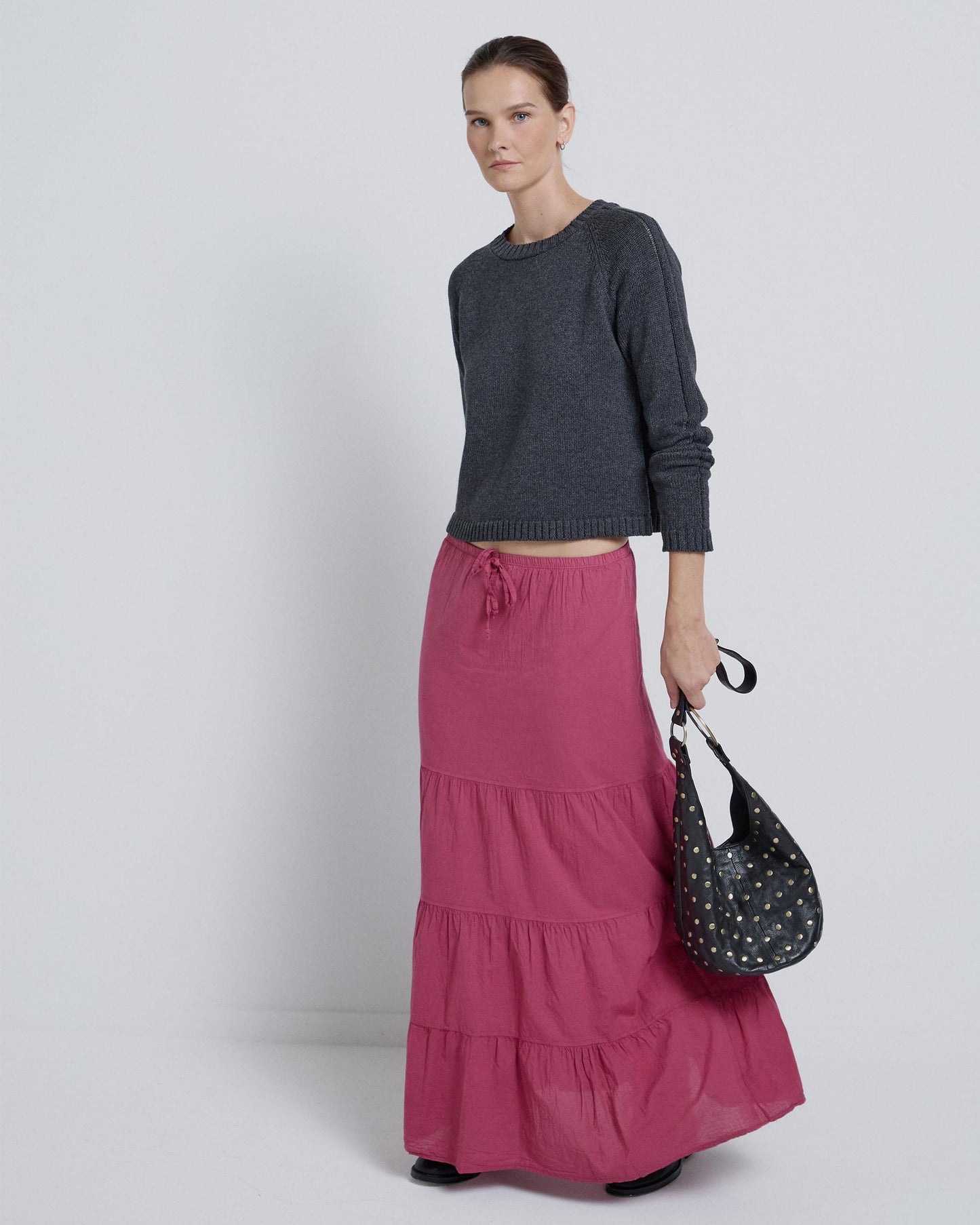 Long Skirt with Pink Bow Ruffles