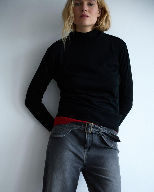 Jeans Cinturón Arandelas Antracita