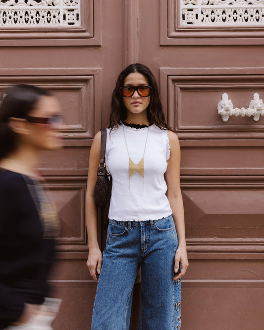 Camiseta Ribetes Ondulados Blanco