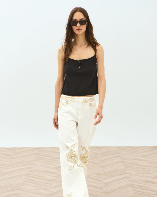 White Embroidered Ethnic Jeans