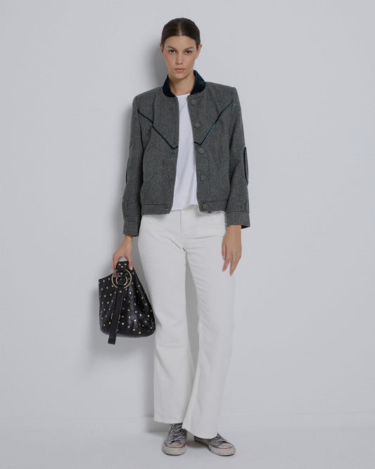 Bomber Terciopelo Contraste Mezcla Lana Petróleo