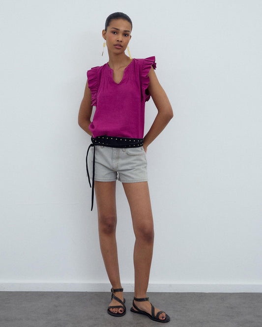 Blusa Sin Mangas Volantes Fucsia