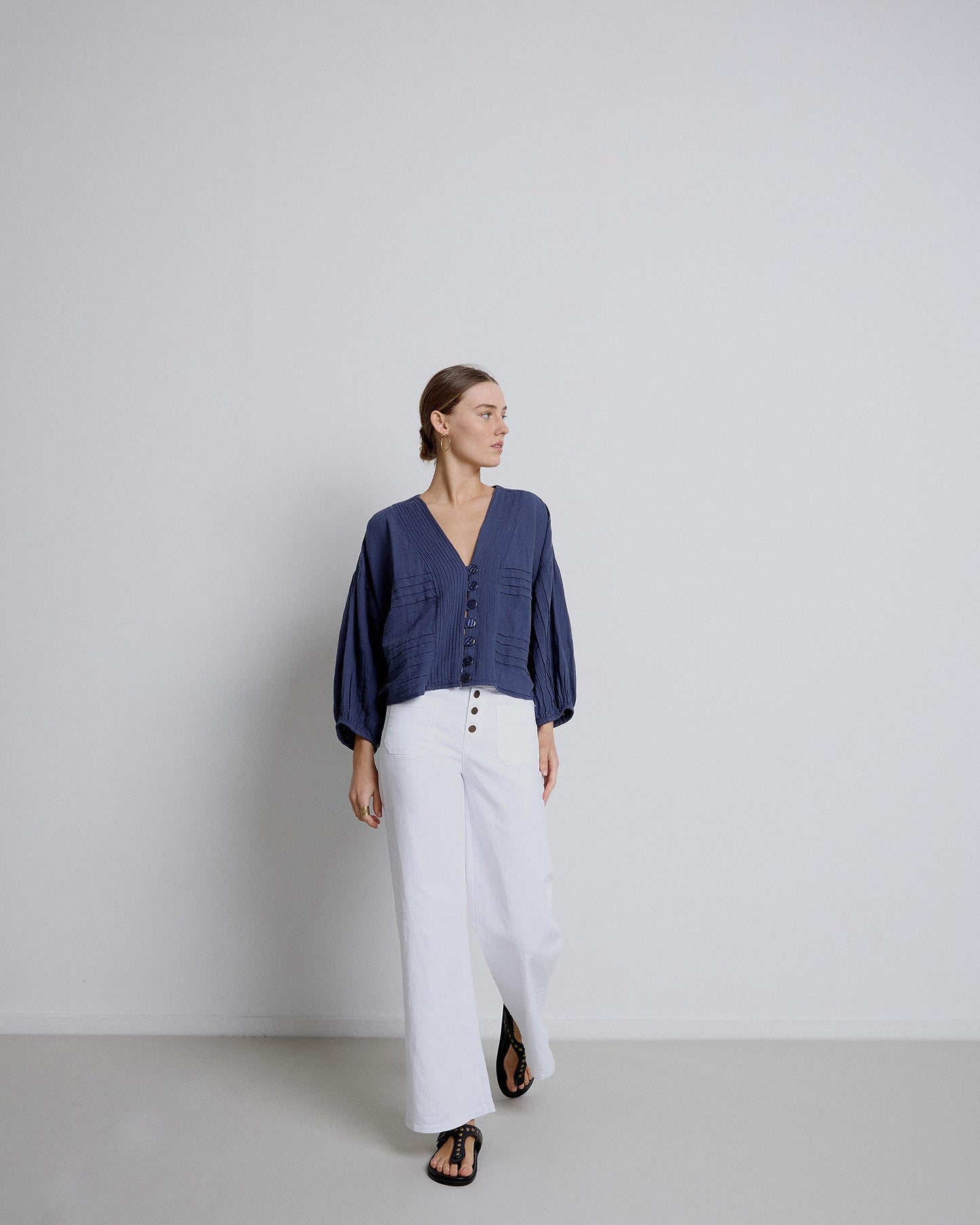 Jeans Bolsillos De Plastón Blanco