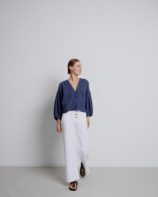 Jeans Bolsillos De Plastón Blanco