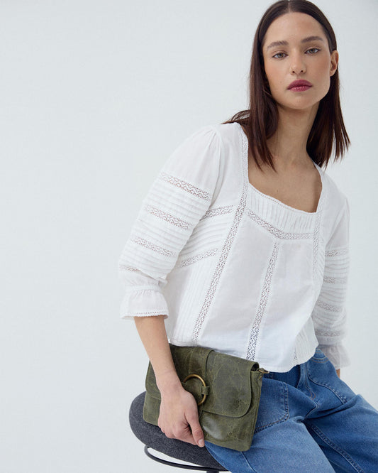 Blusa Escote Cuadrado Puntillas Blanca
