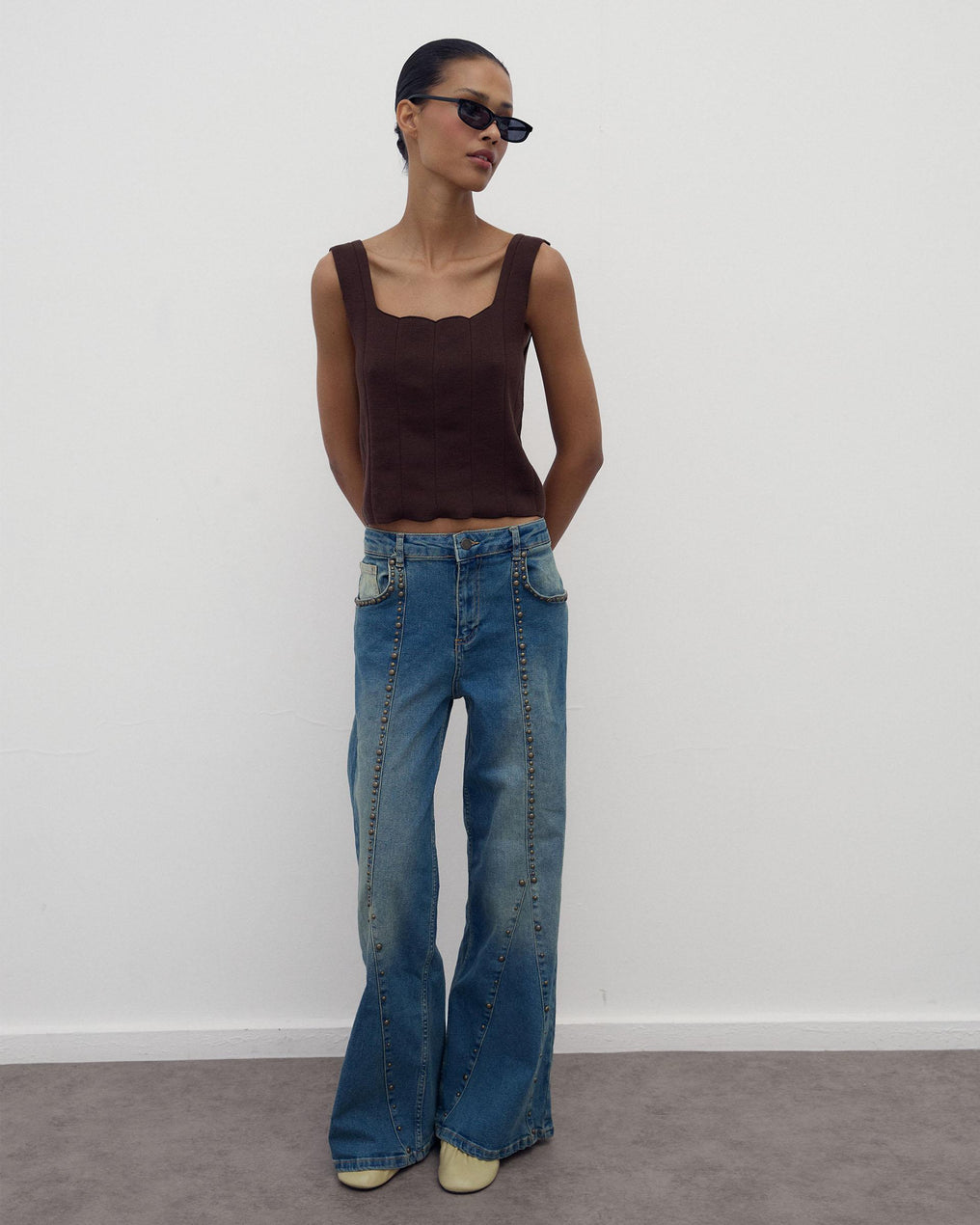 Jeans Tachas Costuras Azul