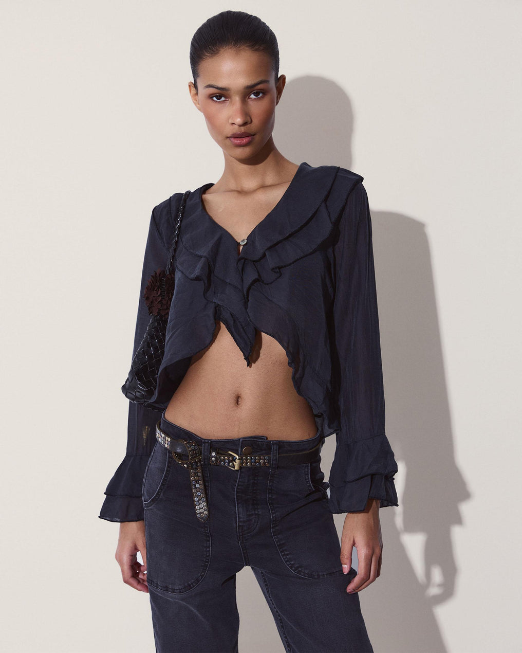 Blusa Tencel Volantes Negro