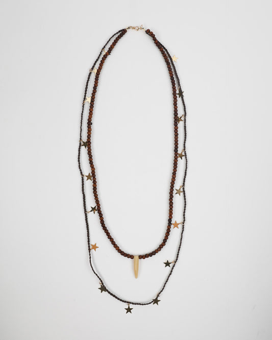 Collar Madera Estrellas Marrón