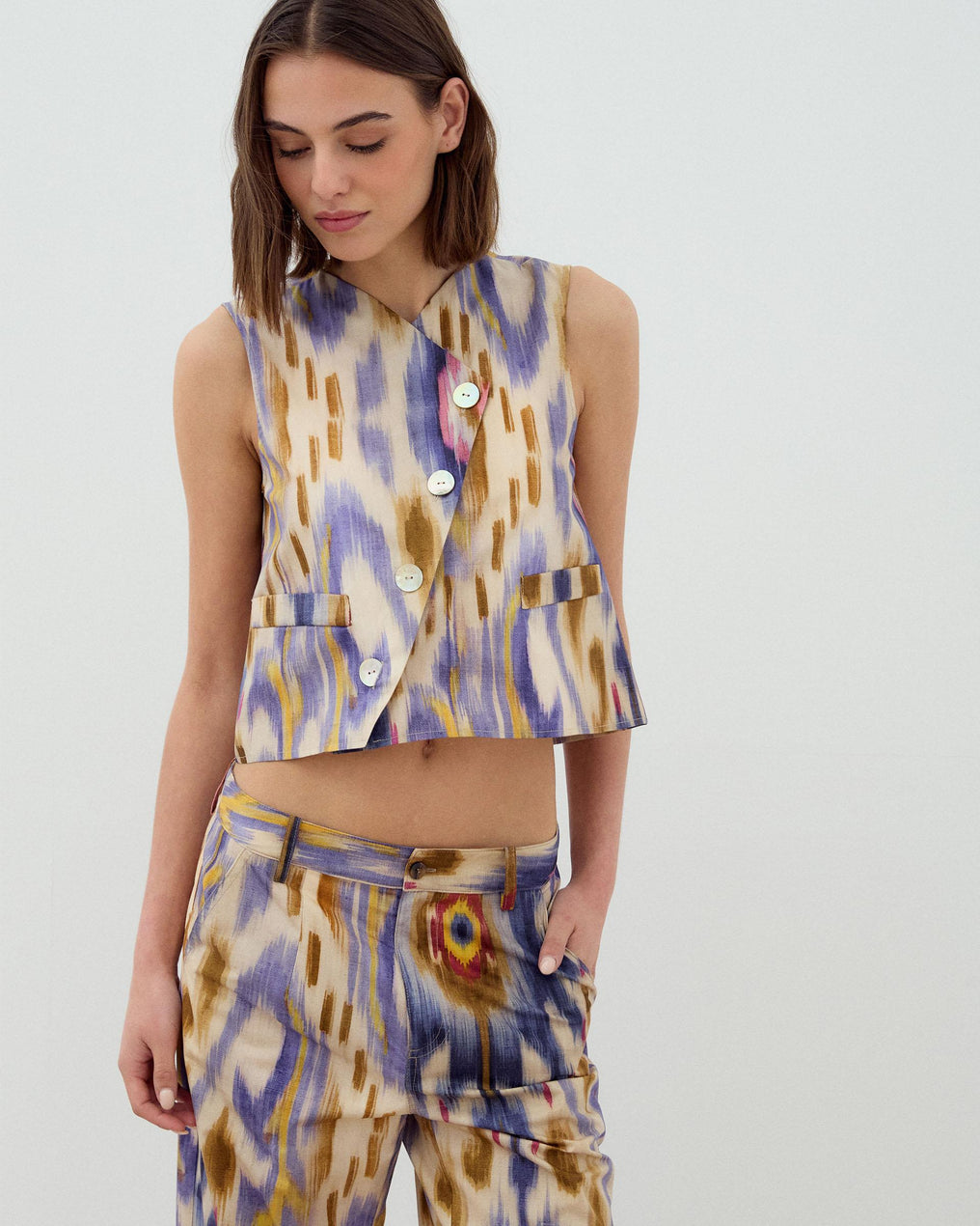 Multicolor Tie-Dye Ethnic Vest with Side Buttons